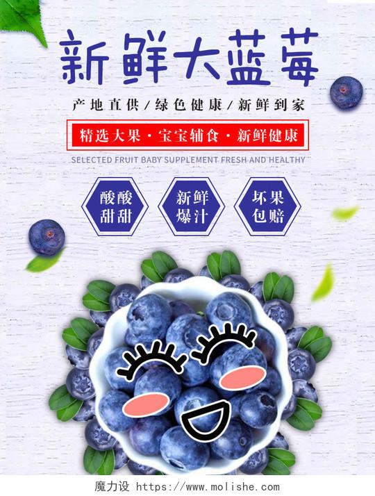 蓝色清新生鲜水果蓝莓banner海报